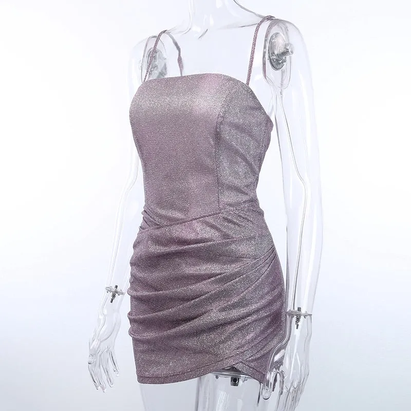Women's Slim Shining Ruched Mini Dress