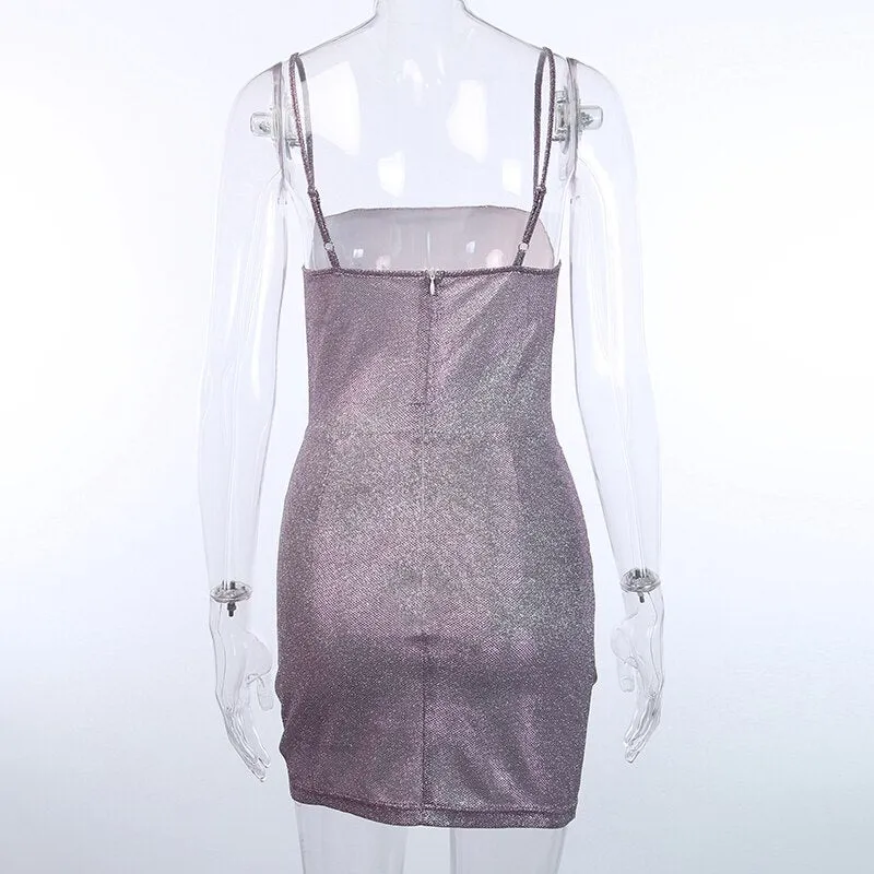 Women's Slim Shining Ruched Mini Dress