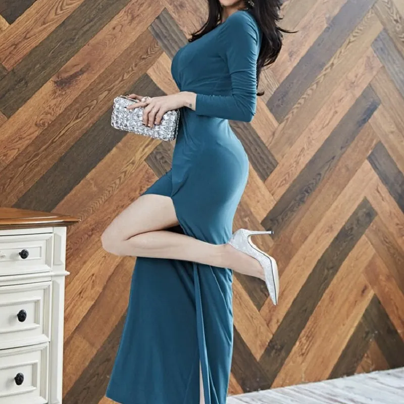 Women's Spring V-Neck Sheath Polyester Long Dress