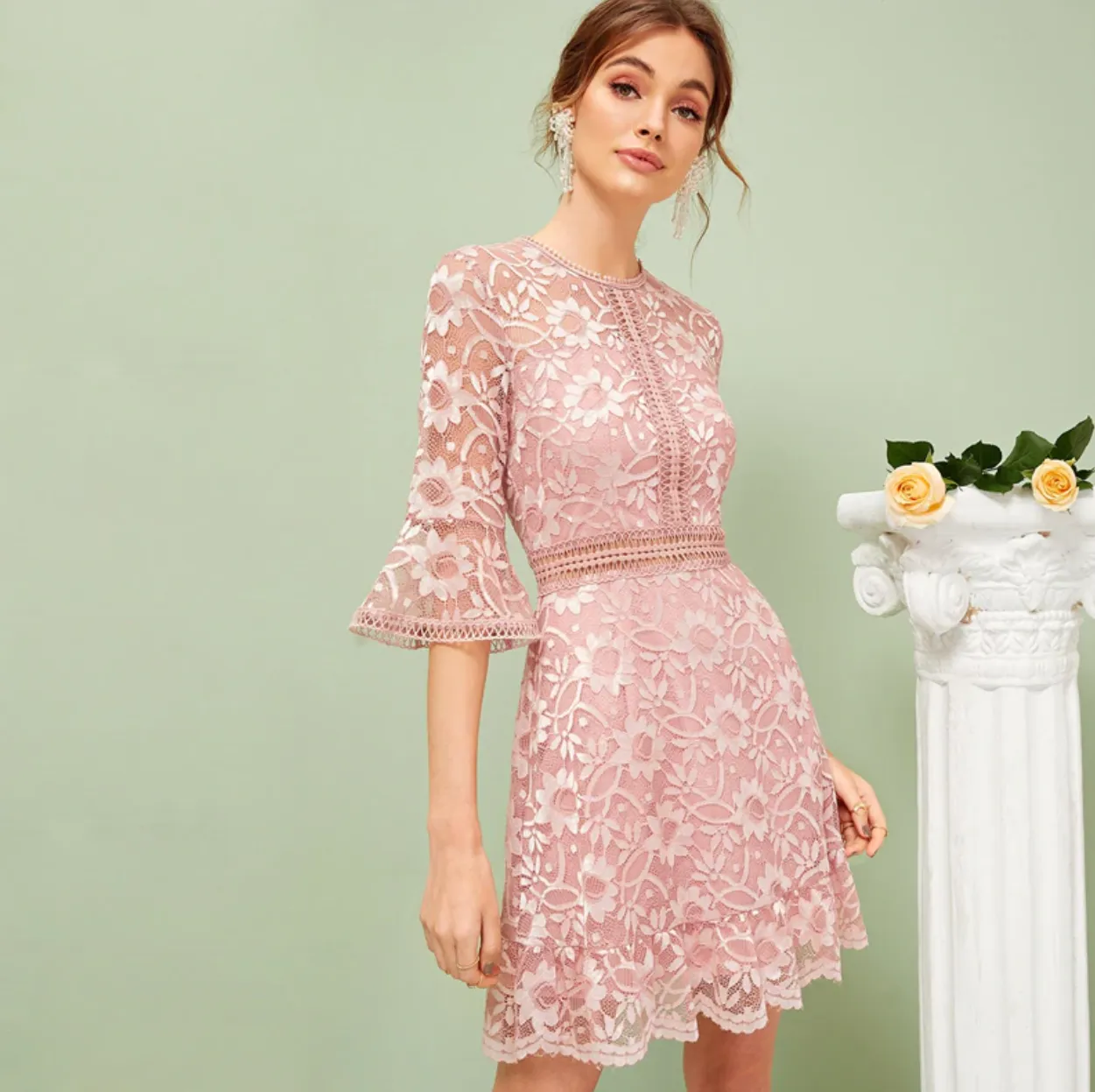 Women's Spring/Summer Lace High-Waist A-Line Dress