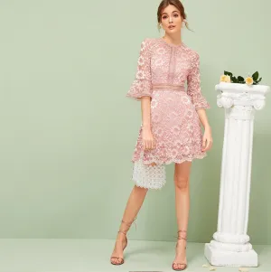 Women's Spring/Summer Lace High-Waist A-Line Dress