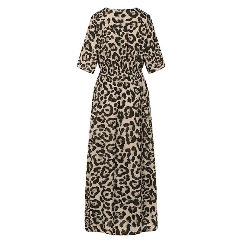 Women's Summer A-Line V-Neck Leopard Long Dress