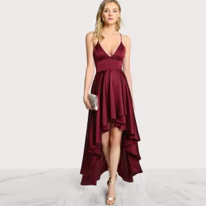 Women's Summer Asymmetrical Deep V-Neck Crisscross Backless Maxi Dress
