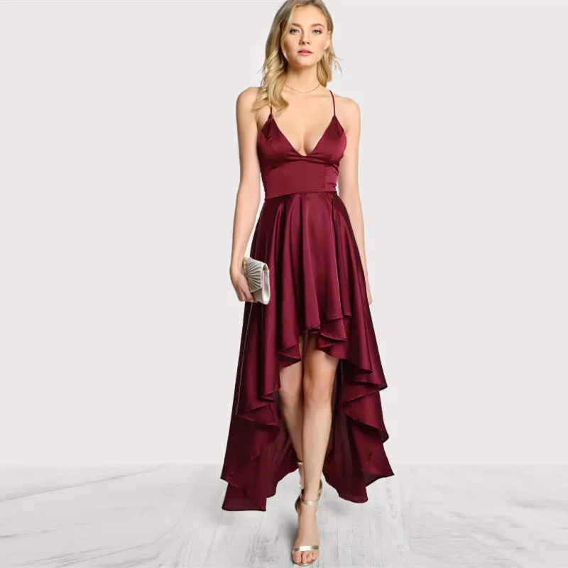 Women's Summer Asymmetrical Deep V-Neck Crisscross Backless Maxi Dress