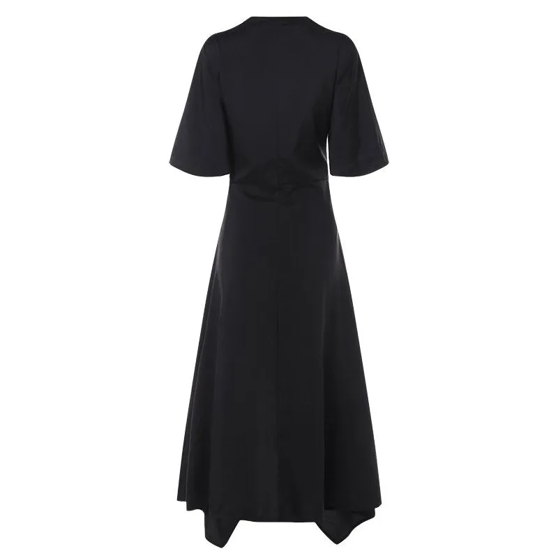 Women's Summer Casual Asymmetrical V-Neck High-Waist Dress