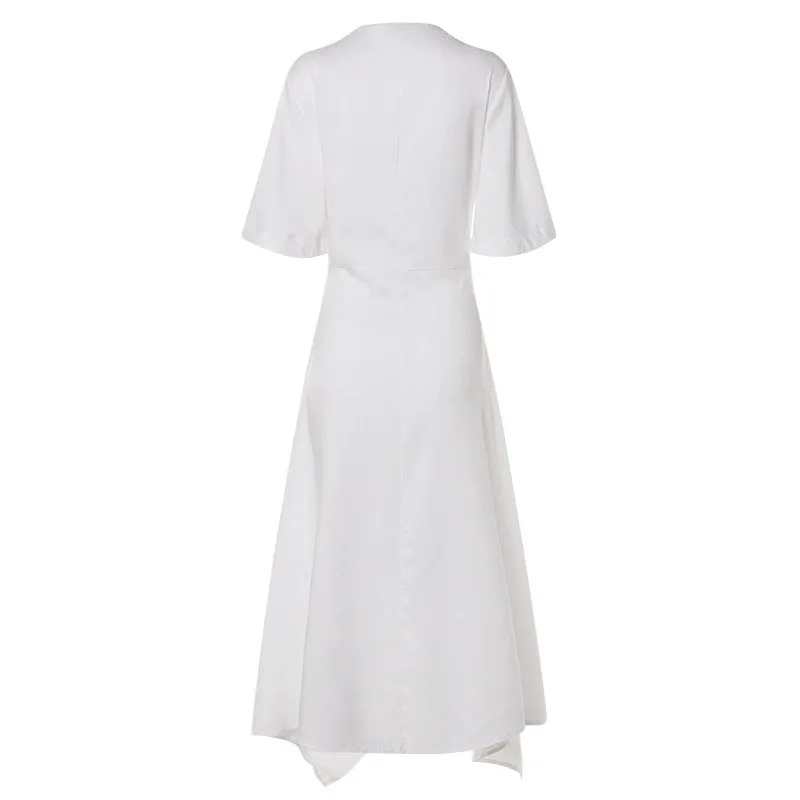 Women's Summer Casual Asymmetrical V-Neck High-Waist Dress