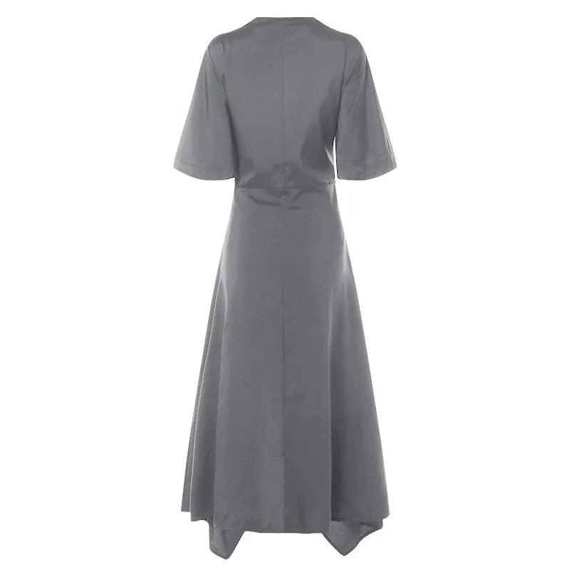 Women's Summer Casual Asymmetrical V-Neck High-Waist Dress