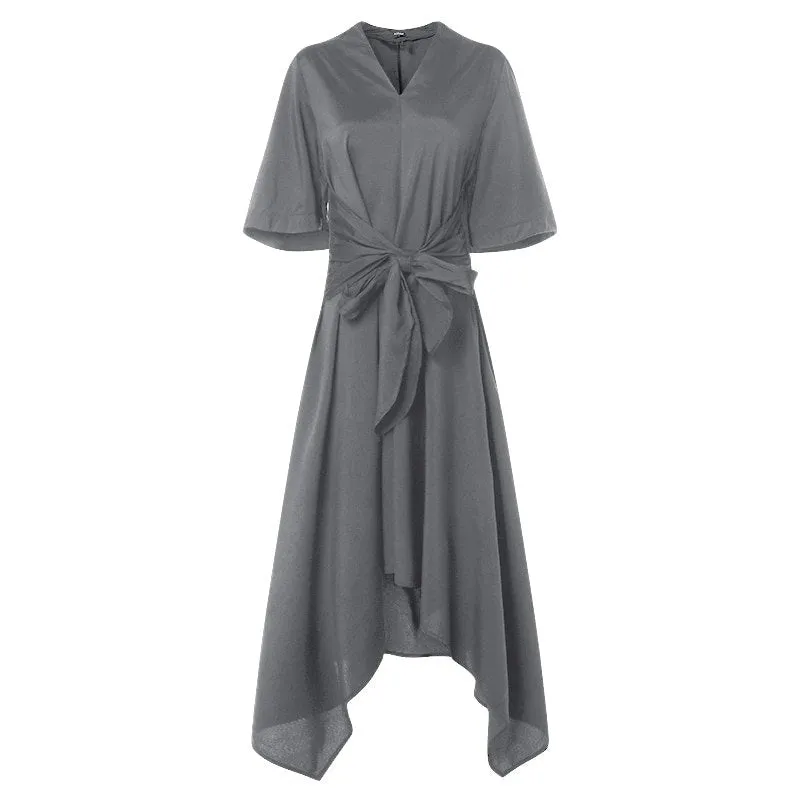 Women's Summer Casual Asymmetrical V-Neck High-Waist Dress