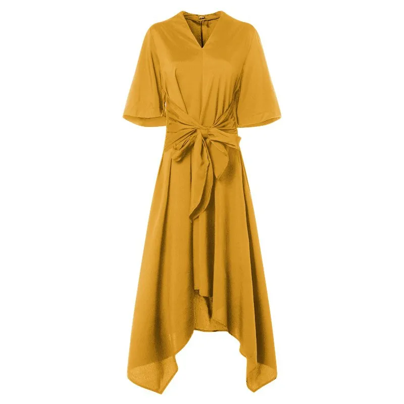 Women's Summer Casual Asymmetrical V-Neck High-Waist Dress
