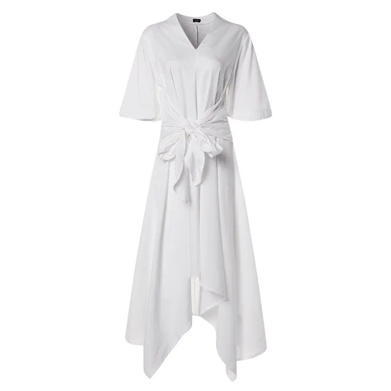 Women's Summer Casual Asymmetrical V-Neck High-Waist Dress