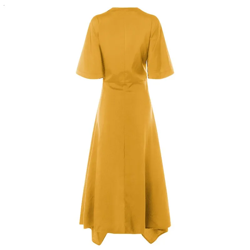Women's Summer Casual Asymmetrical V-Neck High-Waist Dress