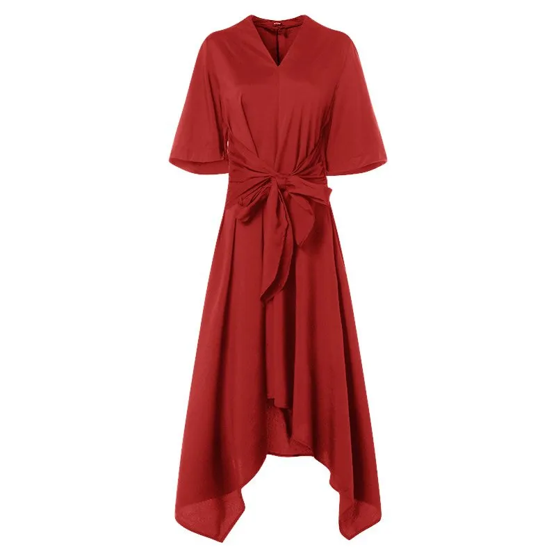 Women's Summer Casual Asymmetrical V-Neck High-Waist Dress