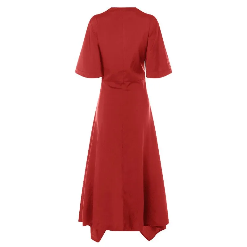 Women's Summer Casual Asymmetrical V-Neck High-Waist Dress