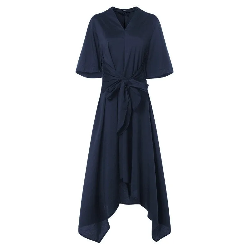 Women's Summer Casual Asymmetrical V-Neck High-Waist Dress