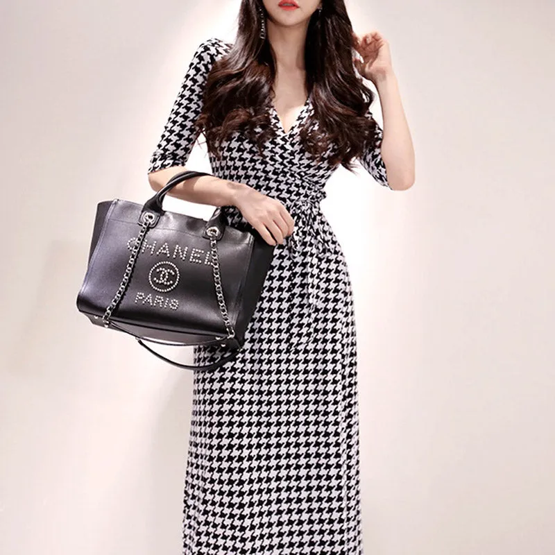 Women's Summer Casual High-Waist Long V-Neck Dress