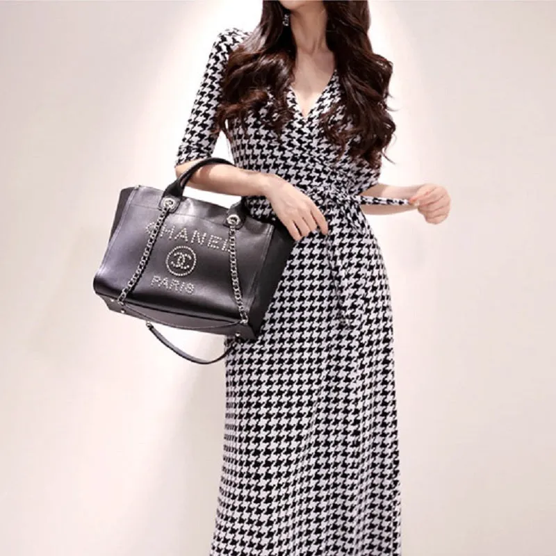 Women's Summer Casual High-Waist Long V-Neck Dress