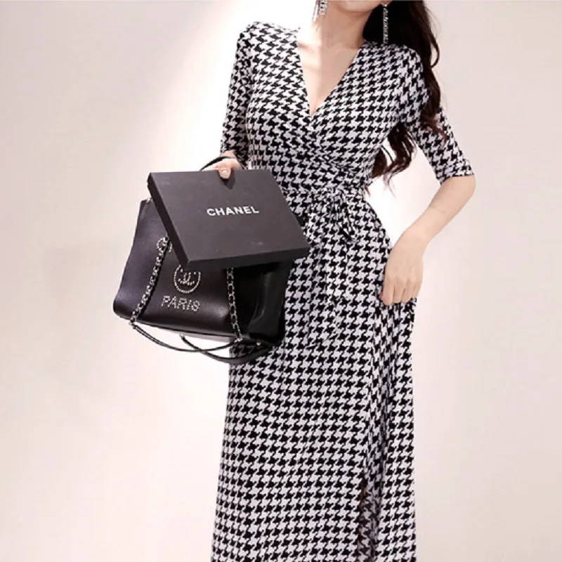 Women's Summer Casual High-Waist Long V-Neck Dress
