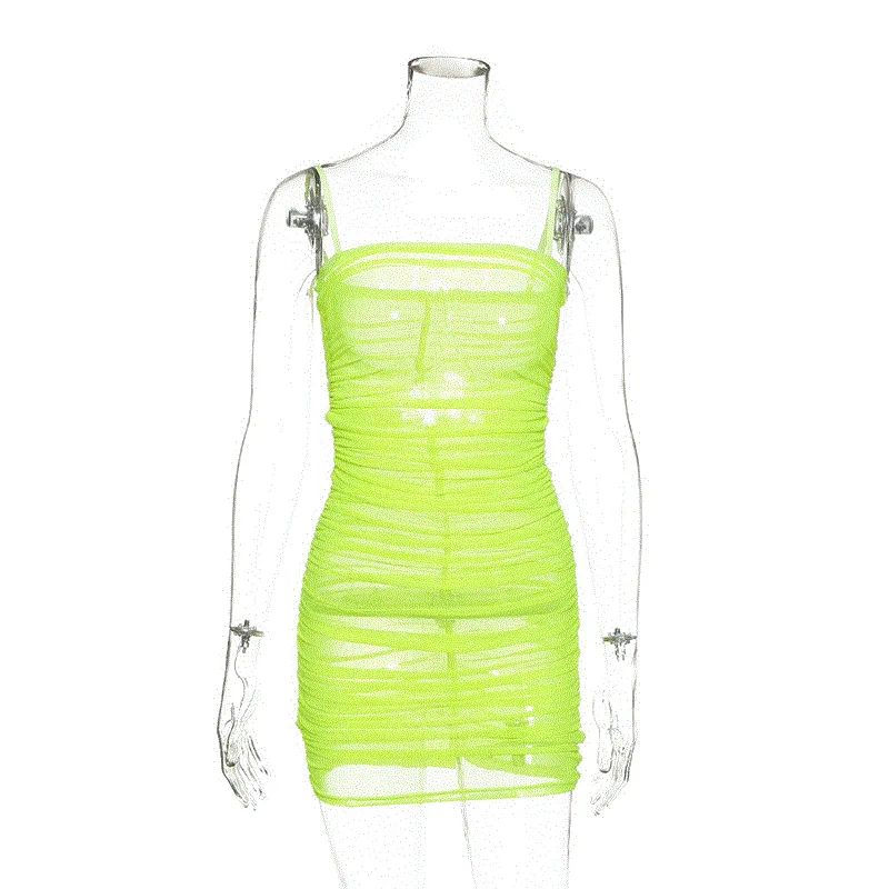 Women's Summer Casual Sheath Mesh Transparent Mini Dress