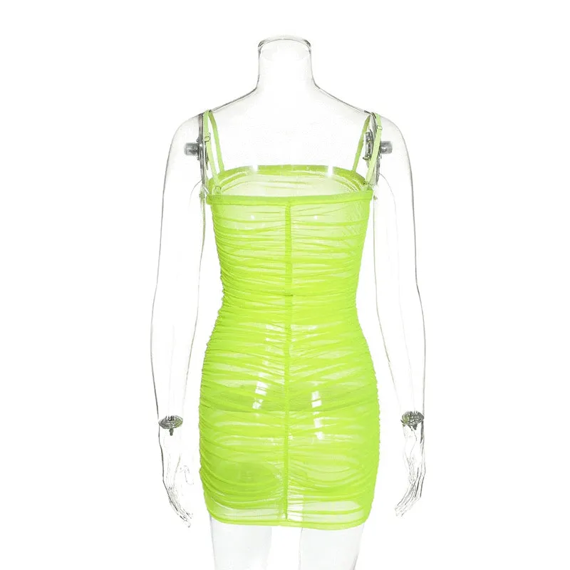 Women's Summer Casual Sheath Mesh Transparent Mini Dress