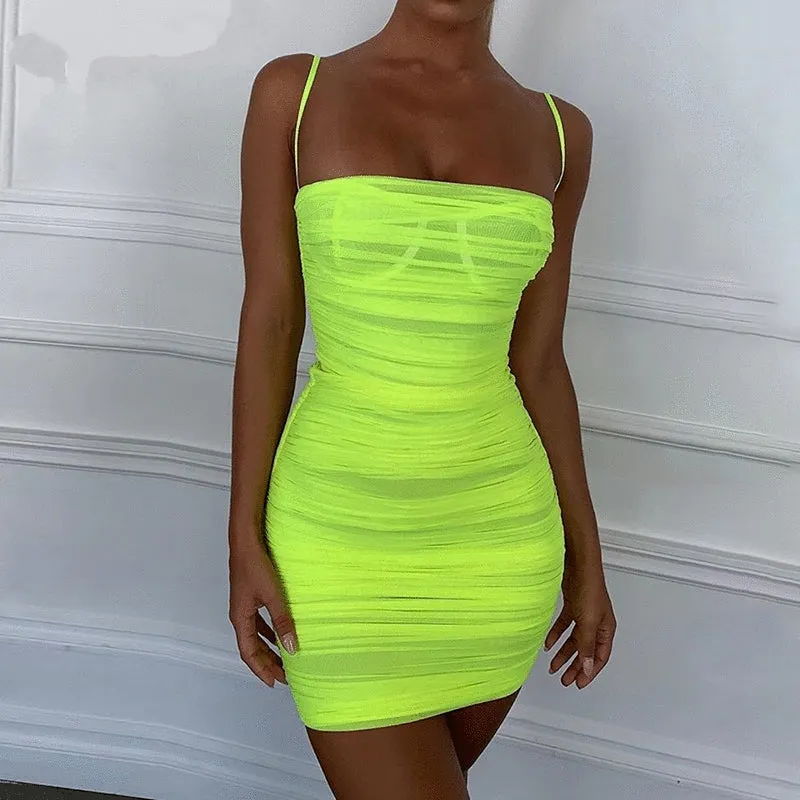 Women's Summer Casual Sheath Mesh Transparent Mini Dress