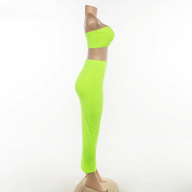 Women's Summer Casual Strapless Neon Two-Piece Dress