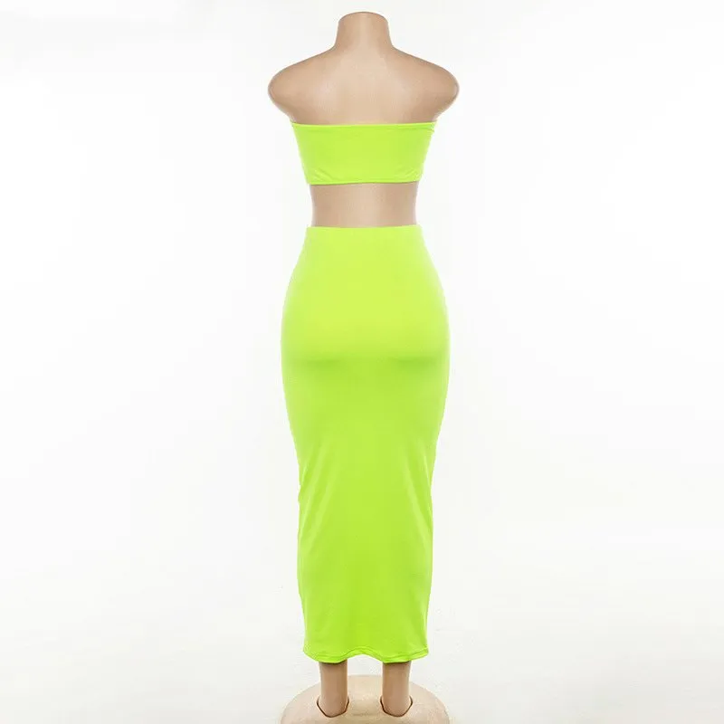 Women's Summer Casual Strapless Neon Two-Piece Dress