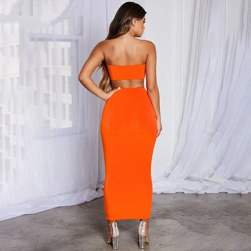 Women's Summer Casual Strapless Neon Two-Piece Dress