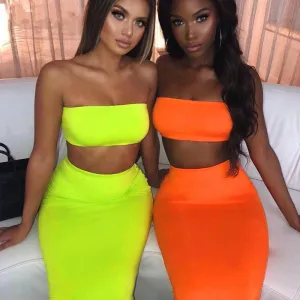Women's Summer Casual Strapless Neon Two-Piece Dress
