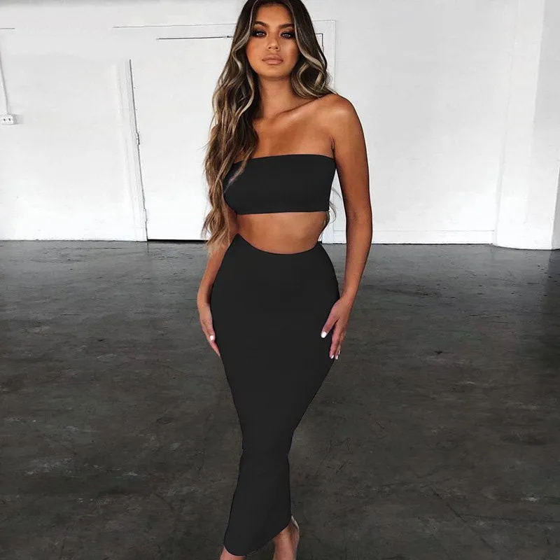 Women's Summer Casual Strapless Neon Two-Piece Dress