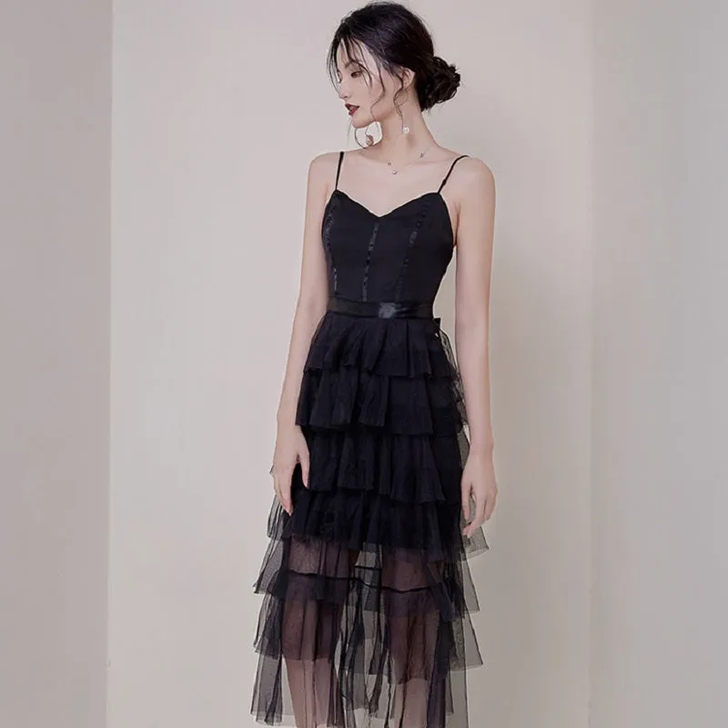 Women's Summer Mesh Sleeveless Patchwork V-Neck Dress
