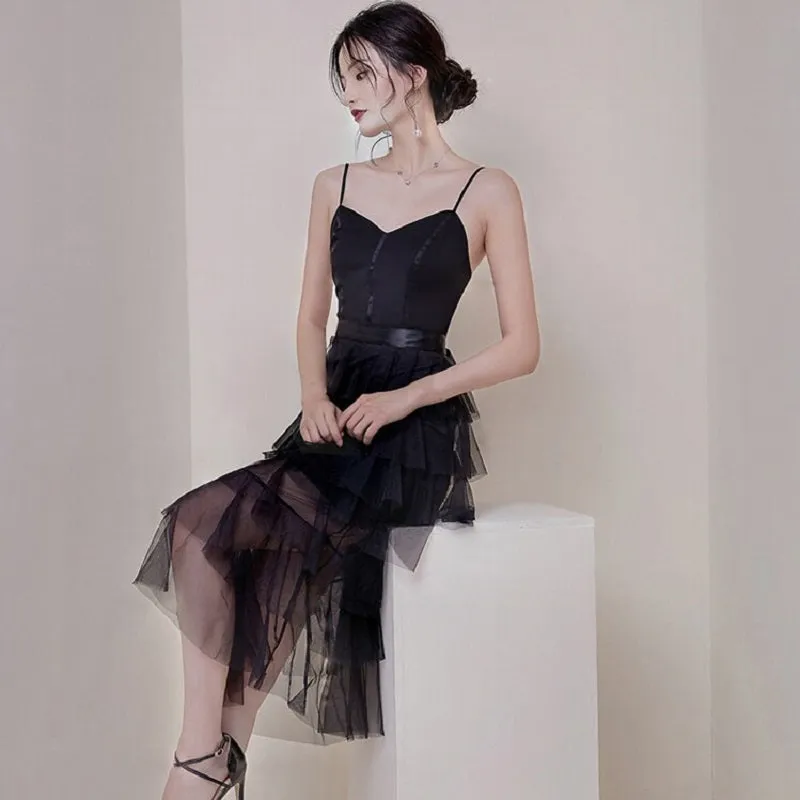 Women's Summer Mesh Sleeveless Patchwork V-Neck Dress