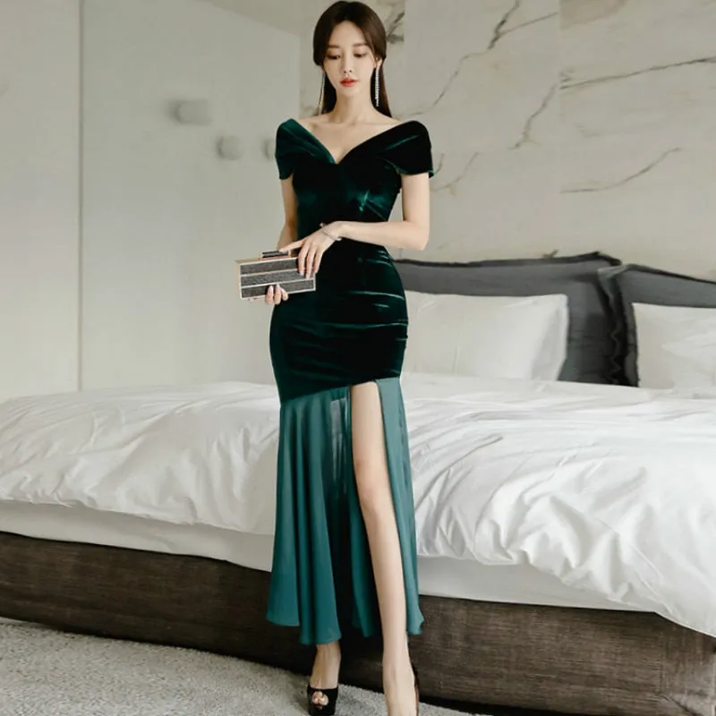 Women's Summer Patchwork V-Neck Long Puff-Sleeved Dress