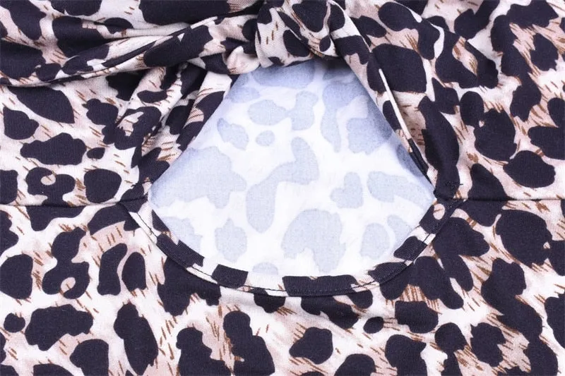 Women's Summer V-Neck Hollow Out Dress With Leopard Print