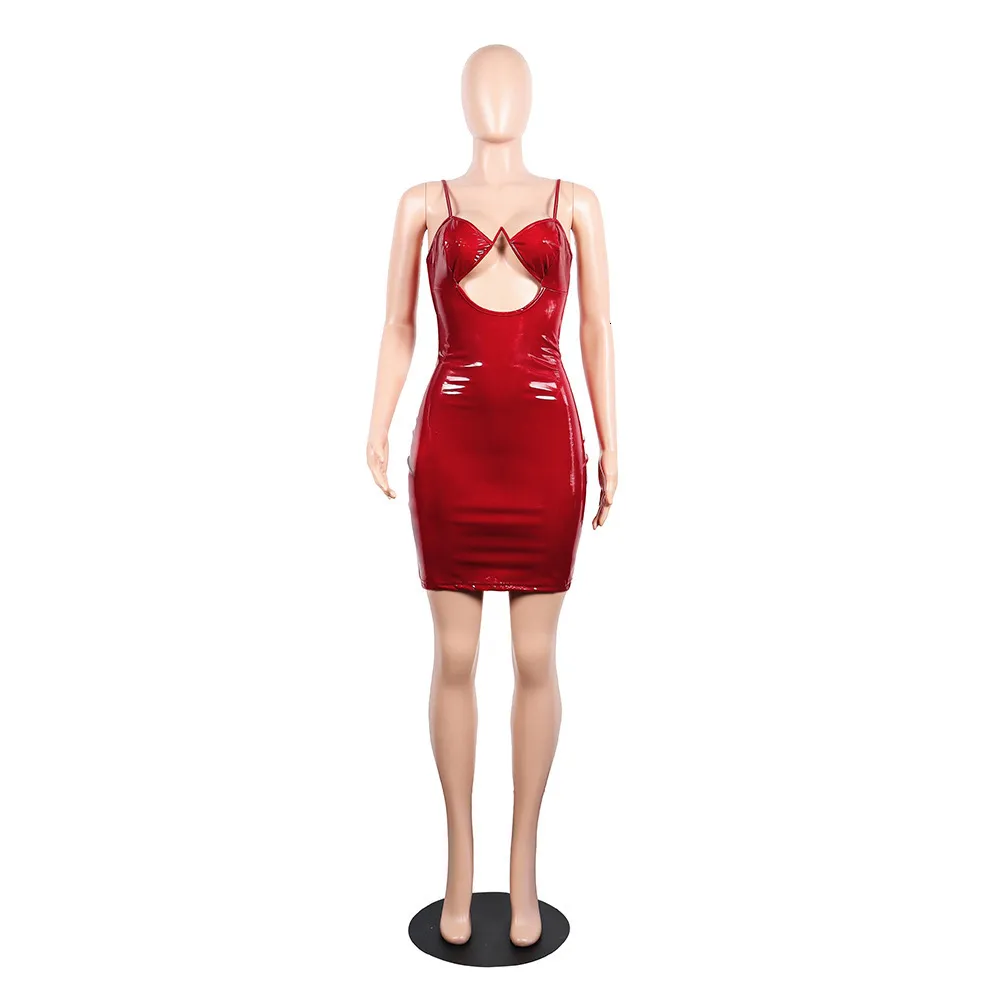 Women's Summer V-Neck PU Leather Sheath Dress