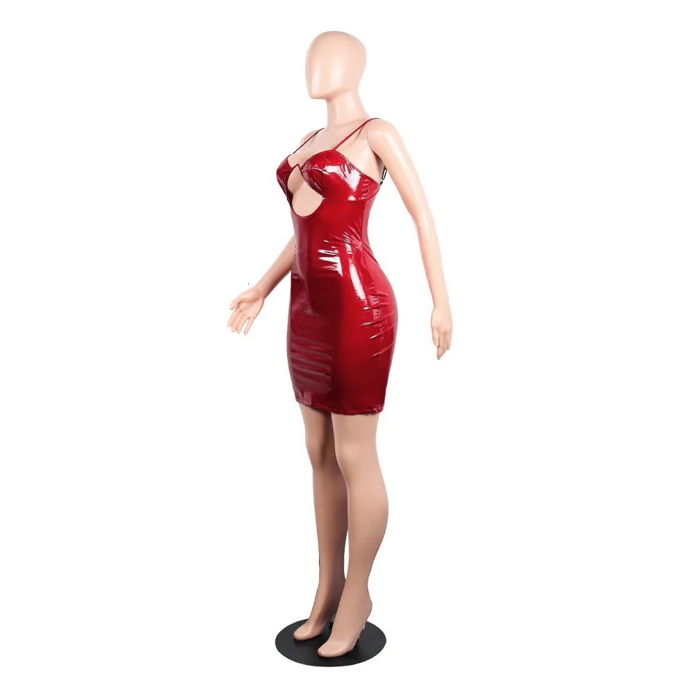 Women's Summer V-Neck PU Leather Sheath Dress