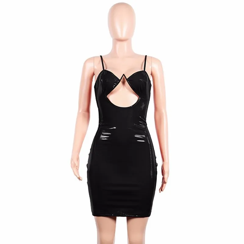Women's Summer V-Neck PU Leather Sheath Dress