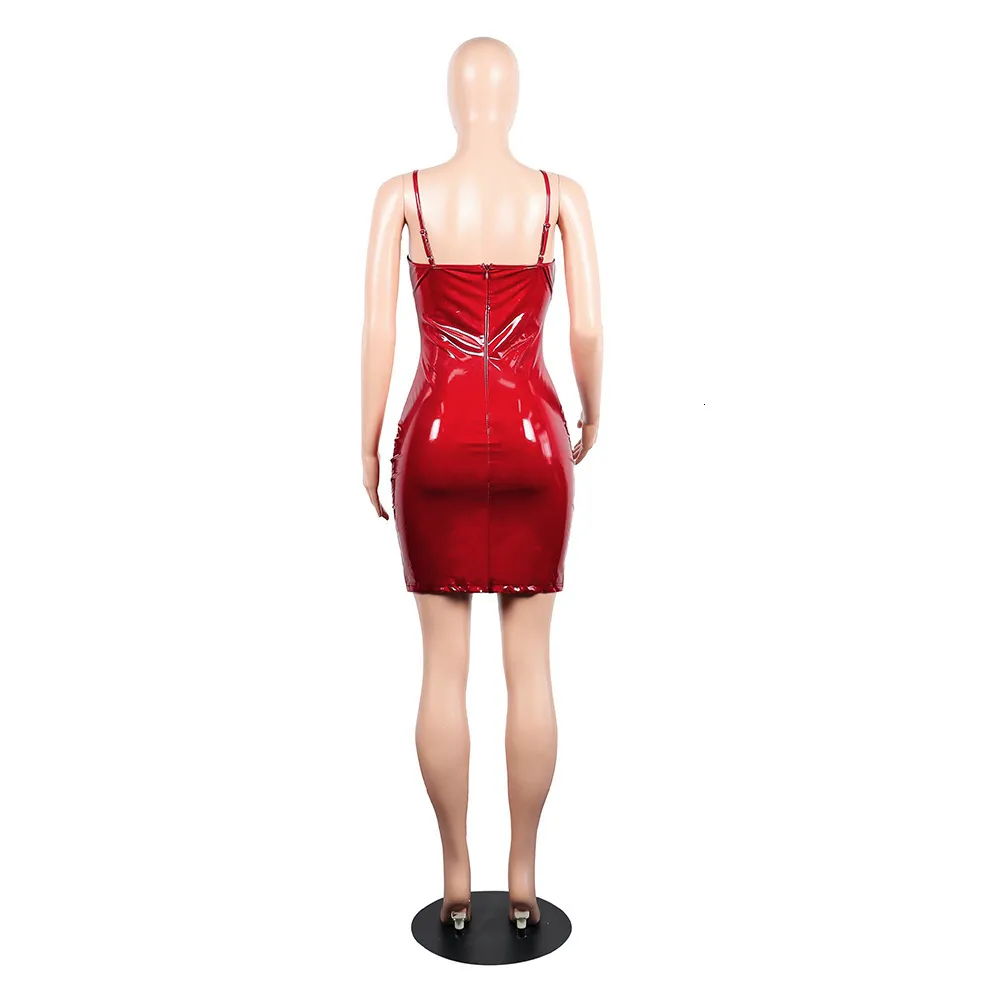 Women's Summer V-Neck PU Leather Sheath Dress