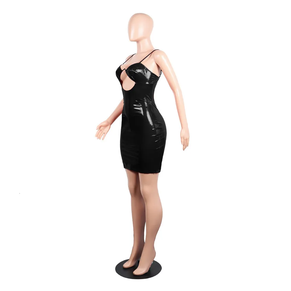 Women's Summer V-Neck PU Leather Sheath Dress