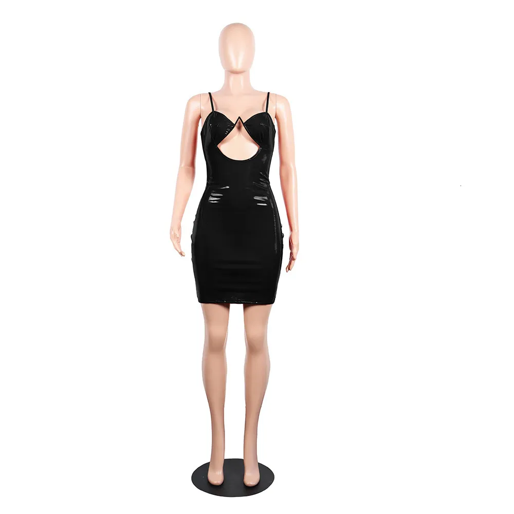 Women's Summer V-Neck PU Leather Sheath Dress