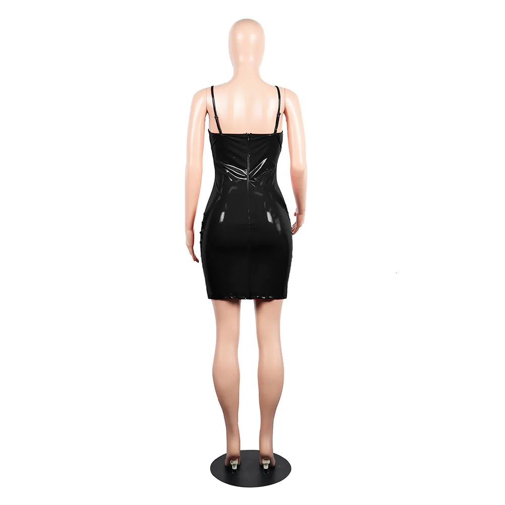 Women's Summer V-Neck PU Leather Sheath Dress
